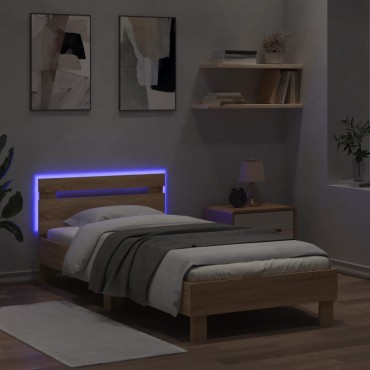 vidaXL Πλαίσιο Κρεβατιού με Κεφαλάρι/LED Sonoma δρυς 90x190cm 1 τεμ. - Μονό