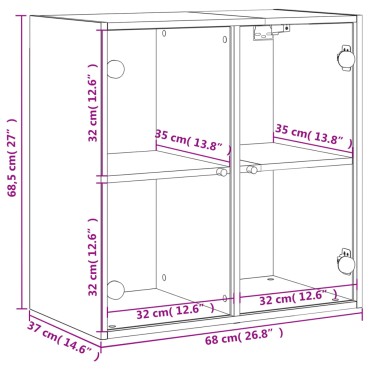 vidaXL Ντουλάπι Τοίχου Λευκό 68x37x68,5cm με Γυάλινες Πόρτες 1 τεμ.