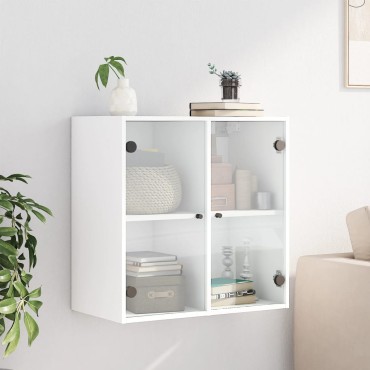 vidaXL Ντουλάπι Τοίχου Λευκό 68x37x68,5cm με Γυάλινες Πόρτες 1 τεμ.