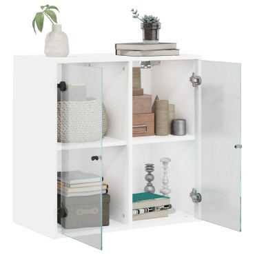 vidaXL Ντουλάπι Τοίχου Λευκό 68x37x68,5cm με Γυάλινες Πόρτες 1 τεμ.