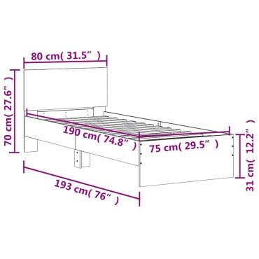 vidaXL Πλαίσιο Κρεβατιού με Κεφαλάρι Sonoma Δρυς 75x190 εκ. Επεξ. Ξύλο