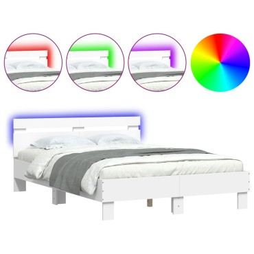 vidaXL Πλαίσιο Κρεβατιού με Κεφαλάρι και LED Λευκό 120 x 200 εκ.