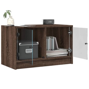 vidaXL Βοηθητικό Ντουλάπι Καφέ Δρυς 68x37x42cm Γυάλινες Πόρτες