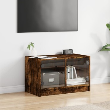 vidaXL Βοηθητικό Ντουλάπι Καπνιστή Δρυς 68x37x42cm Γυάλινες Πόρτες