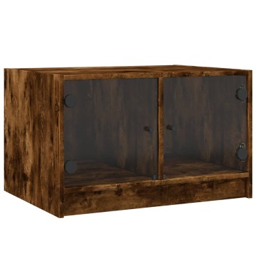 vidaXL Τραπεζάκι Σαλονιού Καπνιστή Δρυς 68x50x42cm με Γυάλινες Πόρτες 1 τεμ.