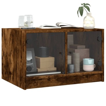vidaXL Τραπεζάκι Σαλονιού Καπνιστή Δρυς 68x50x42cm με Γυάλινες Πόρτες 1 τεμ.