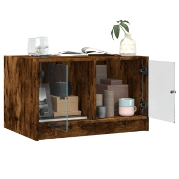 vidaXL Τραπεζάκι Σαλονιού Καπνιστή Δρυς 68x50x42cm με Γυάλινες Πόρτες 1 τεμ.