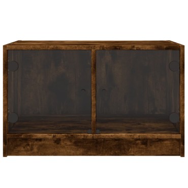vidaXL Τραπεζάκι Σαλονιού Καπνιστή Δρυς 68x50x42cm με Γυάλινες Πόρτες 1 τεμ.
