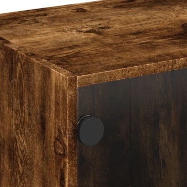 vidaXL Τραπεζάκι Σαλονιού Καπνιστή Δρυς 68x50x42cm με Γυάλινες Πόρτες 1 τεμ.