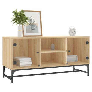 vidaXL Έπιπλο Τηλεόρασης Sonoma Δρυς 102x37x50cm με Γυάλινες Πόρτες