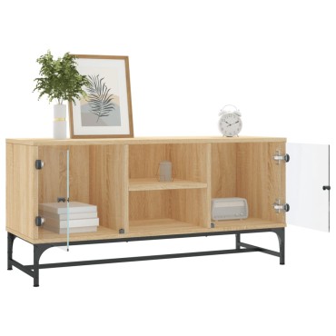 vidaXL Έπιπλο Τηλεόρασης Sonoma Δρυς 102x37x50cm με Γυάλινες Πόρτες