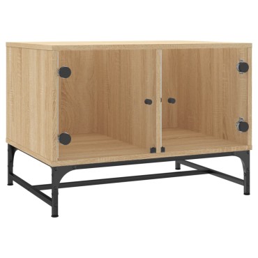 vidaXL Τραπεζάκι Σαλονιού Sonoma Δρυς 68,5x50x50cm με Γυάλινες Πόρτες 1 τεμ.
