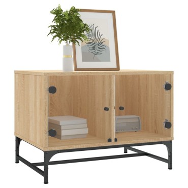 vidaXL Τραπεζάκι Σαλονιού Sonoma Δρυς 68,5x50x50cm με Γυάλινες Πόρτες 1 τεμ.