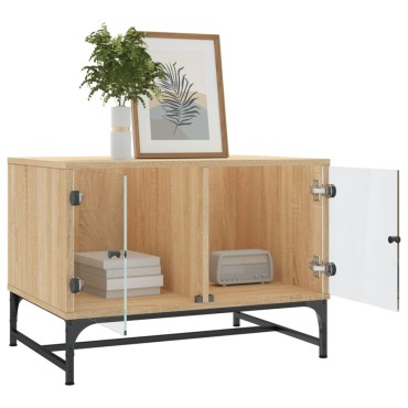 vidaXL Τραπεζάκι Σαλονιού Sonoma Δρυς 68,5x50x50cm με Γυάλινες Πόρτες 1 τεμ.