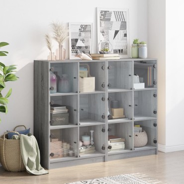 vidaXL Βιβλιοθήκη με Πόρτες Γκρι Sonoma 136x37x109cm Επεξ. Ξύλο 1 τεμ.