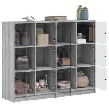 vidaXL Βιβλιοθήκη με Πόρτες Γκρι Sonoma 136x37x109cm Επεξ. Ξύλο 1 τεμ.
