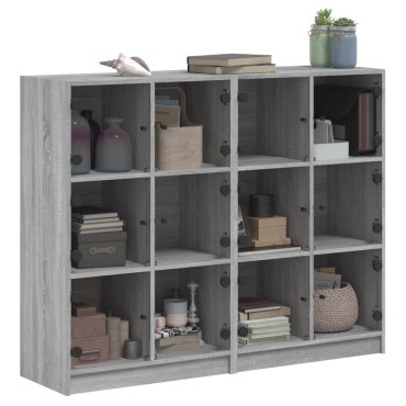 vidaXL Βιβλιοθήκη με Πόρτες Γκρι Sonoma 136x37x109cm Επεξ. Ξύλο 1 τεμ.