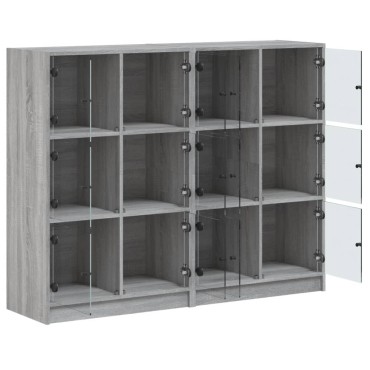 vidaXL Βιβλιοθήκη με Πόρτες Γκρι Sonoma 136x37x109cm Επεξ. Ξύλο 1 τεμ.