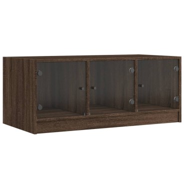 vidaXL Τραπεζάκι Σαλονιού Καφέ Δρυς 102x50x42cm με Γυάλινες Πόρτες 1 τεμ.