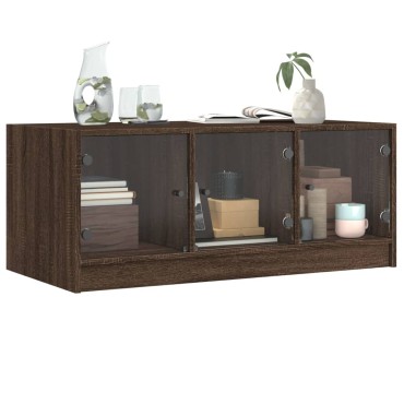 vidaXL Τραπεζάκι Σαλονιού Καφέ Δρυς 102x50x42cm με Γυάλινες Πόρτες 1 τεμ.