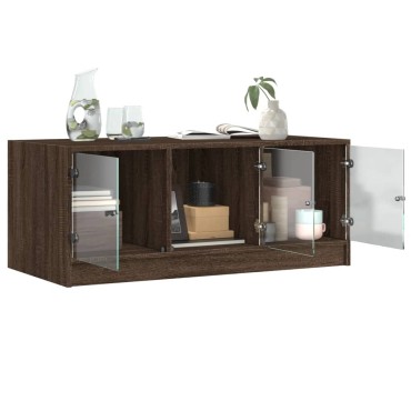 vidaXL Τραπεζάκι Σαλονιού Καφέ Δρυς 102x50x42cm με Γυάλινες Πόρτες 1 τεμ.