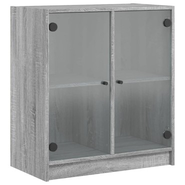 vidaXL Βοηθητικό Ντουλάπι Sonoma Γκρι 68x37x75,5cm με Γυάλινες Πόρτες 1 τεμ.