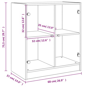 vidaXL Βοηθητικό Ντουλάπι Sonoma Γκρι 68x37x75,5cm με Γυάλινες Πόρτες 1 τεμ.