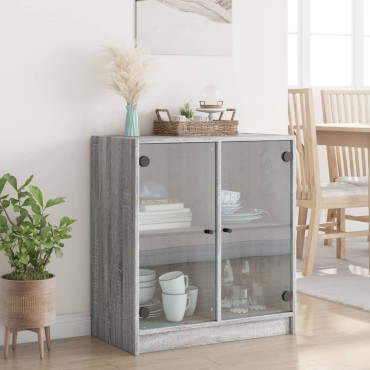 vidaXL Βοηθητικό Ντουλάπι Sonoma Γκρι 68x37x75,5cm με Γυάλινες Πόρτες 1 τεμ.