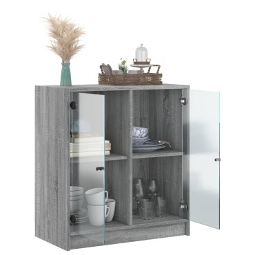 vidaXL Βοηθητικό Ντουλάπι Sonoma Γκρι 68x37x75,5cm με Γυάλινες Πόρτες 1 τεμ.