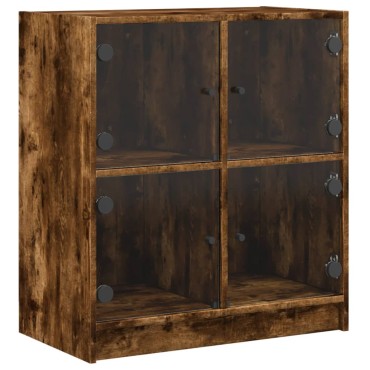 vidaXL Βοηθητικό Ντουλάπι Καπνιστή Δρυς 68x37x75,5cm Γυάλινες Πόρτες 1 τεμ.