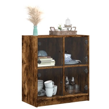 vidaXL Βοηθητικό Ντουλάπι Καπνιστή Δρυς 68x37x75,5cm Γυάλινες Πόρτες 1 τεμ.
