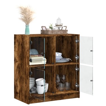 vidaXL Βοηθητικό Ντουλάπι Καπνιστή Δρυς 68x37x75,5cm Γυάλινες Πόρτες 1 τεμ.