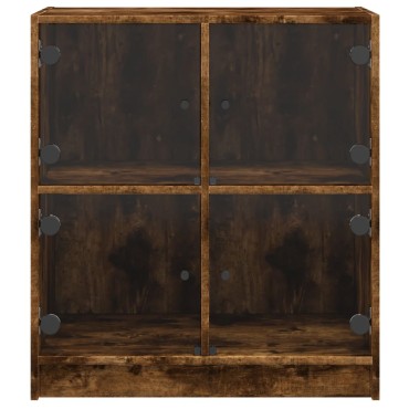 vidaXL Βοηθητικό Ντουλάπι Καπνιστή Δρυς 68x37x75,5cm Γυάλινες Πόρτες 1 τεμ.