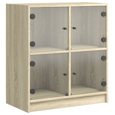vidaXL Βοηθητικό Ντουλάπι Sonoma Δρυς 68x37x75,5cm με Γυάλινες Πόρτες 1 τεμ.