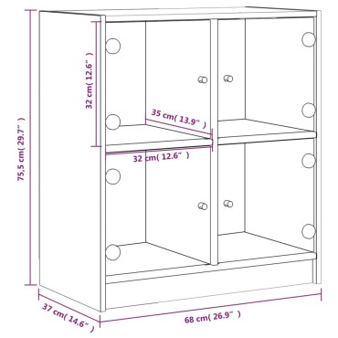 vidaXL Βοηθητικό Ντουλάπι Sonoma Δρυς 68x37x75,5cm με Γυάλινες Πόρτες 1 τεμ.