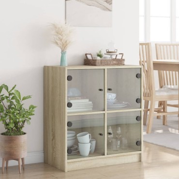 vidaXL Βοηθητικό Ντουλάπι Sonoma Δρυς 68x37x75,5cm με Γυάλινες Πόρτες 1 τεμ.