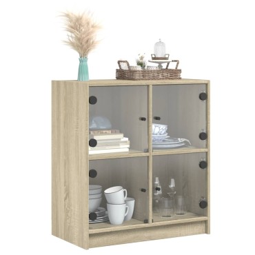 vidaXL Βοηθητικό Ντουλάπι Sonoma Δρυς 68x37x75,5cm με Γυάλινες Πόρτες 1 τεμ.