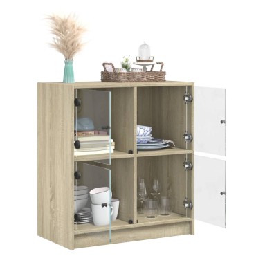 vidaXL Βοηθητικό Ντουλάπι Sonoma Δρυς 68x37x75,5cm με Γυάλινες Πόρτες 1 τεμ.