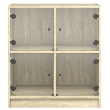 vidaXL Βοηθητικό Ντουλάπι Sonoma Δρυς 68x37x75,5cm με Γυάλινες Πόρτες 1 τεμ.