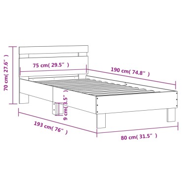 vidaXL Πλαίσιο Κρεβατιού με Κεφαλάρι Γκρι Sonoma 75x190 εκ. Επεξ. Ξύλο