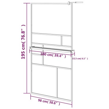 vidaXL Διαχωριστικό Ντους με Ράφι Μαύρο 100x195εκ. Γυαλί ESG&Αλουμίνιο