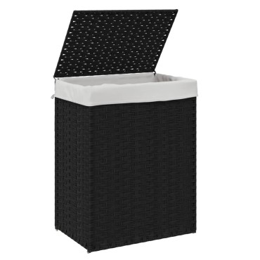 vidaXL Καλάθι Πλυντηρίου με Καπάκι Μαύρο 46x33x60 εκ. Συνθετικό Ρατάν