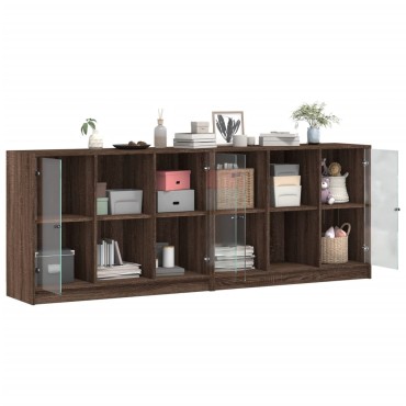 vidaXL Βιβλιοθήκη με Πόρτες Καφέ Δρυς 204x37x75cm Επεξ. Ξύλο 1 τεμ.