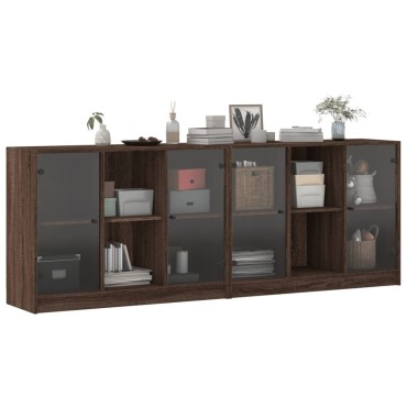 vidaXL Βιβλιοθήκη με Πόρτες Καφέ Δρυς 204x37x75cm Επεξ. Ξύλο 1 τεμ.