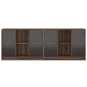 vidaXL Βιβλιοθήκη με Πόρτες Καφέ Δρυς 204x37x75cm Επεξ. Ξύλο 1 τεμ.