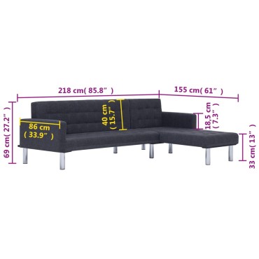 vidaXL Καναπές Κρεβάτι Γωνιακός Σκούρο Γκρι από Πολυεστέρα 218x155x69cm 1 τεμ.