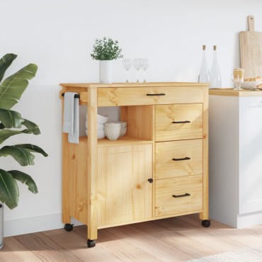 vidaXL Τρόλεϊ Κουζίνας MONZA 84x40x88,5cm από Μασίφ Ξύλο Πεύκου 1 τεμ.