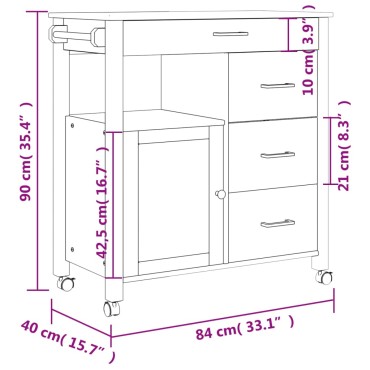 vidaXL Τρόλεϊ Κουζίνας MONZA 84x40x88,5cm από Μασίφ Ξύλο Πεύκου 1 τεμ.