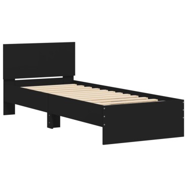 vidaXL Πλαίσιο Κρεβατιού με Κεφαλάρι Μαύρο 90x200cm Επεξεργ. Ξύλο 1 τεμ. - Μονό