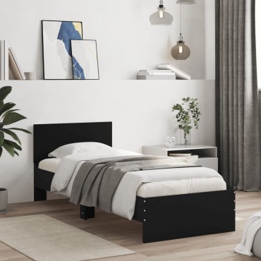 vidaXL Πλαίσιο Κρεβατιού με Κεφαλάρι Μαύρο 90x200cm Επεξεργ. Ξύλο 1 τεμ. - Μονό